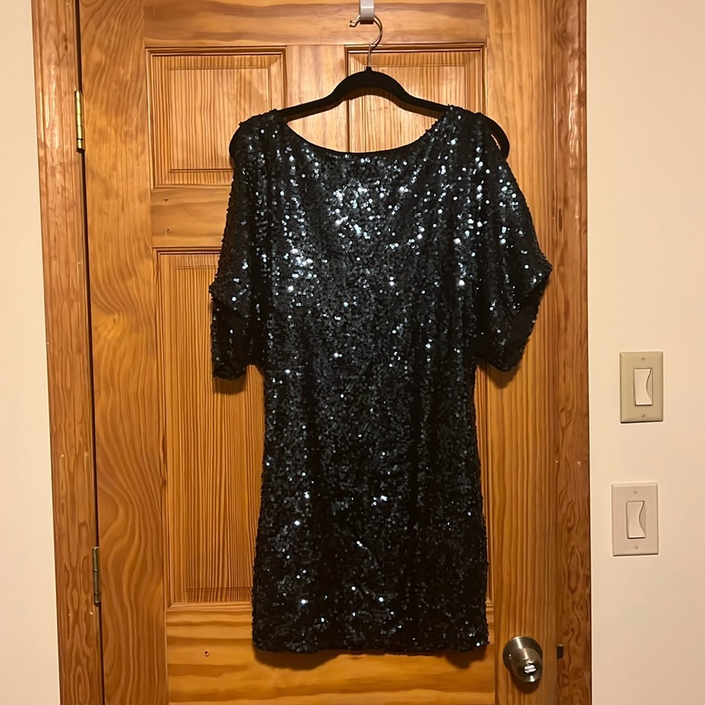 NV Couture Sequin Cold Shoulder Cocktail Dress